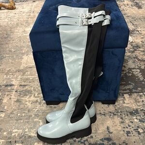 Over-the-Knee Festival Boots Baby Blue and black